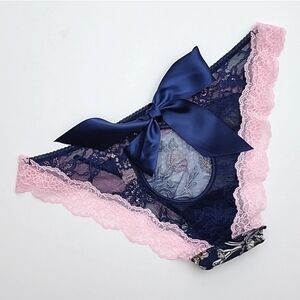 Victoria's Secret Dream Angels Cheekini Tanga Pink Blue Lace Floral Panty Sz L
